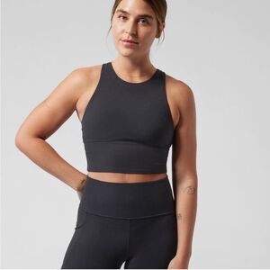 Athleta Black Conscious Crop Tank Top In Powervita Size Large Bulit-In Bra Gym